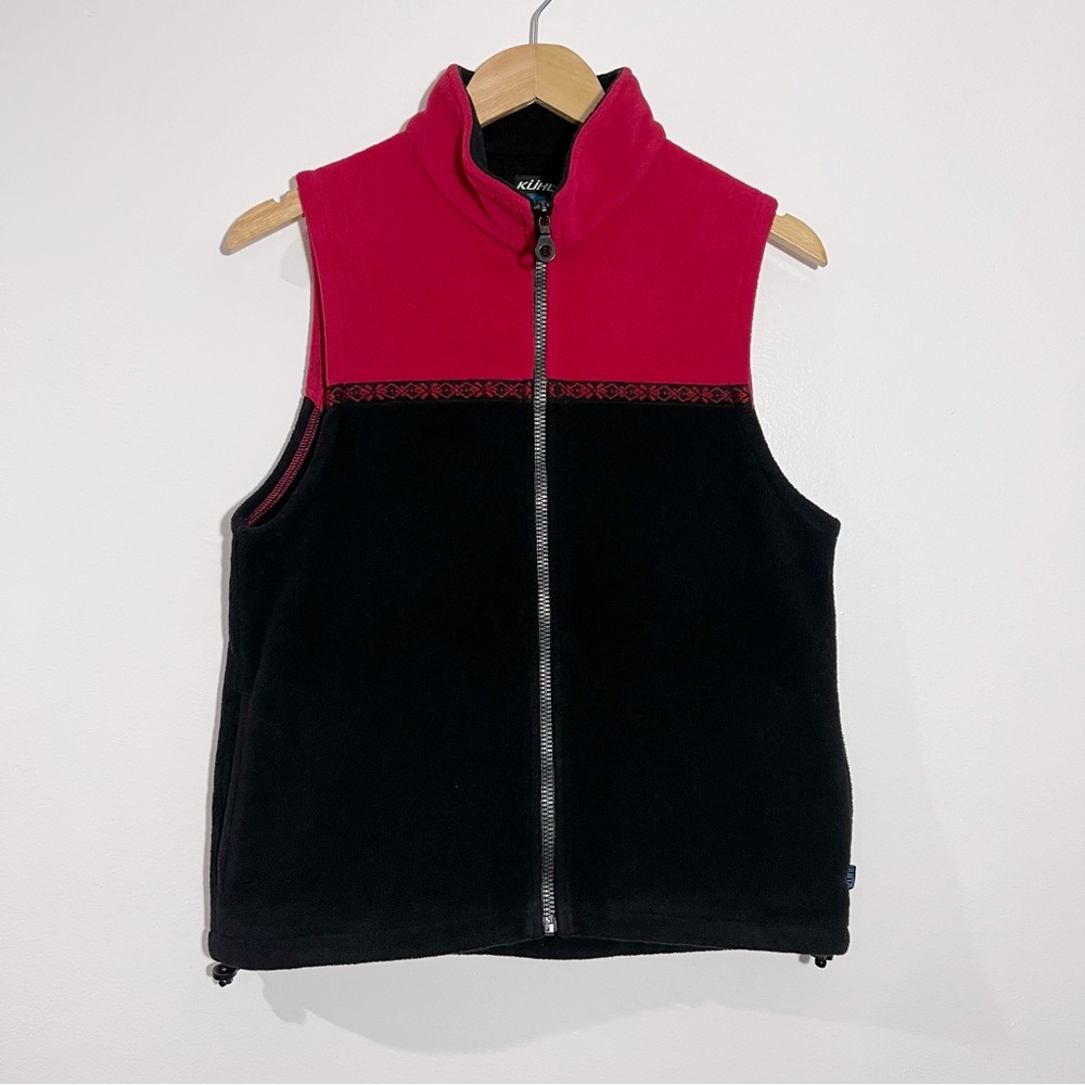 Kuhl Red & Black Fleece Sleeveless Vest‎ Jacquard Trim w/ Pockets Size Small